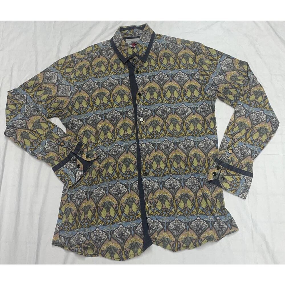 Platini Shirt Button Down Long Sleeve Style Size M Multicolor Snap Button